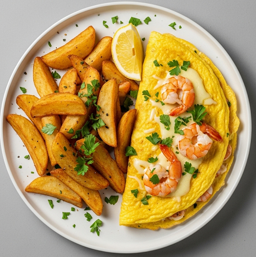 Prawn Omelette & Chips 